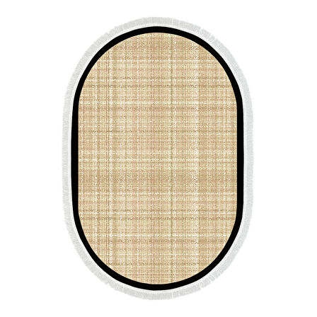 Alanur Home Kaymaz Taban Djt Banyo Mutfak Salon Halı Yıldız Deri Saçaklı Oval Dokuma Desen E5007