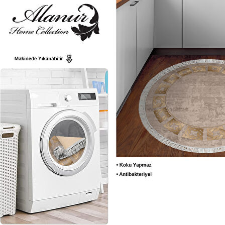 Dekoreko Kaymaz Taban Djt Mutfak Halısı Yıldız Deri Saçaklı Yuvarlak Modern 691M