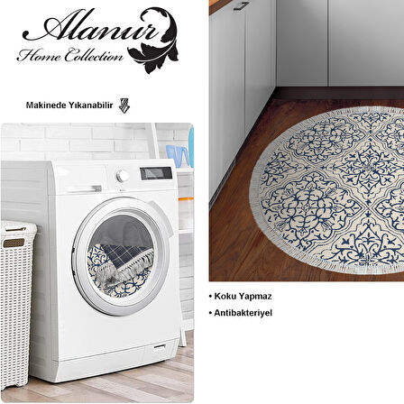 Dekoreko Kaymaz Taban Djt Mutfak Halısı Star Pamuk Saçaklı Yuvarlak Modern 1906M