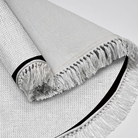 Alanur Home Kaymaz Taban Djt Banyo Mutfak Salon Halı  Trend Saçaklı Yuvarlak Dokuma Desen E5001