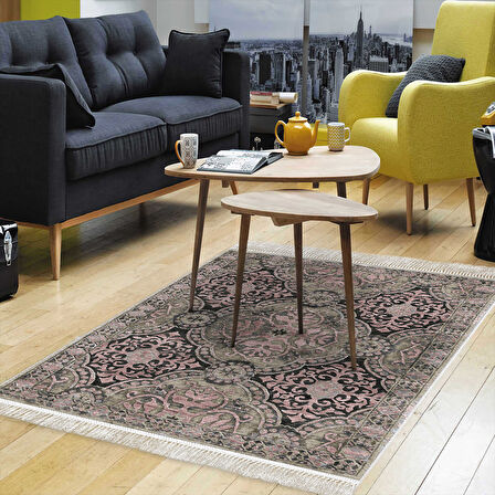 Dekoreko Kaymaz Taban Djt Salon Halısı Yıldız Deri Saçaklı Modern 659M