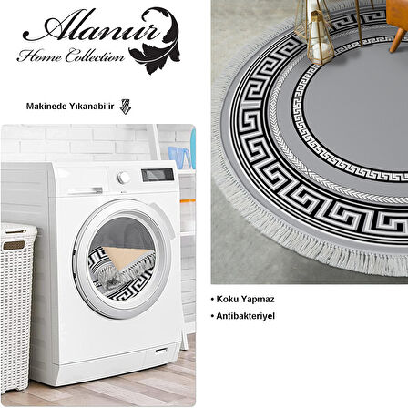 Dekoreko Kaymaz Taban Djt Salon Halısı Yıldız Deri Saçaklı Yuvarlak Modern 651M