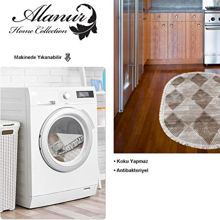 Dekoreko Kaymaz Taban Djt Mutfak Halısı Trend Saçaklı Oval İskandinav F5131