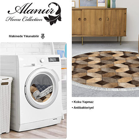 Dekoreko Kaymaz Taban Djt Salon Halısı Star Pamuk Saçaklı Yuvarlak Modern 1926