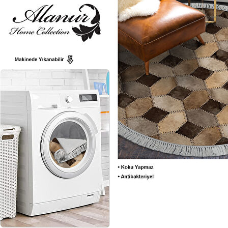 Dekoreko Kaymaz Taban Djt Salon Halısı Trend Saçaklı Yuvarlak Modern 1926