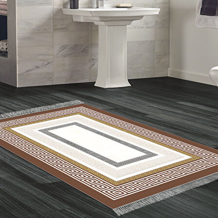 Dekoreko Kaymaz Taban Djt Banyo Halısı Yıldız Deri Saçaklı Modern 675M