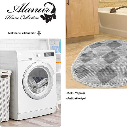 Dekoreko Kaymaz Taban Djt Banyo Halısı Star Pamuk Saçaklı Oval İskandinav F5131