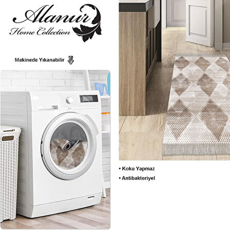 Dekoreko Kaymaz Taban Djt Mutfak Halısı Star Pamuk Saçaklı İskandinav F5131