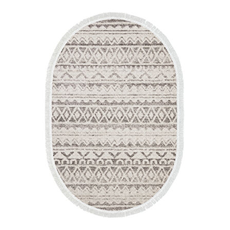 Dekoreko Kaymaz Taban Djt Salon Halısı Star Pamuk Saçaklı Oval İskandinav F5078