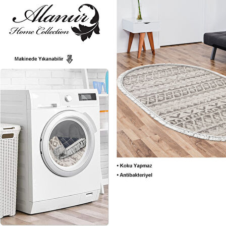 Dekoreko Kaymaz Taban Djt Salon Halısı Star Pamuk Saçaklı Oval İskandinav F5078