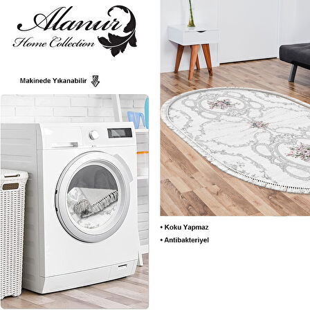 Dekoreko Kaymaz Taban Djt Salon Halısı Trend Saçaklı Oval Modern 1494