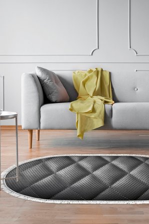 Kaymaz Dijital Mutfak & Salon Halı Star Pamuk Saçaklı Oval Geometrik E5013