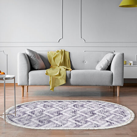 Dekoreko Kaymaz Taban Djt Salon Halısı Trend Saçaklı Oval İskandinav F5124