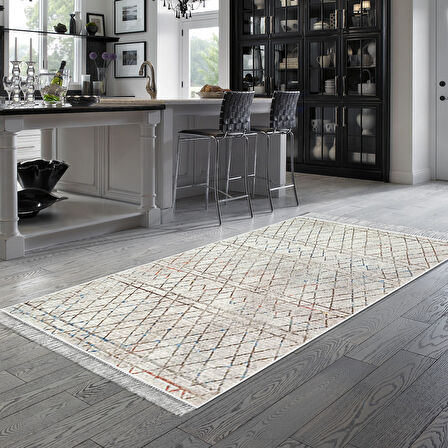 Dekoreko Kaymaz Taban Djt Mutfak Halısı Yıldız Deri Saçaklı İskandinav Al1103