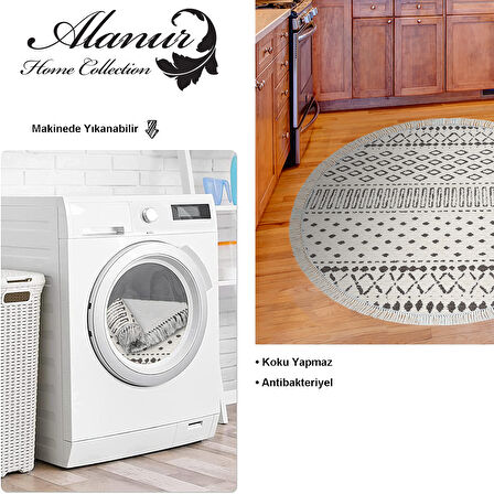 Dekoreko Kaymaz Taban Djt Mutfak Halısı Trend Saçaklı Yuvarlak İskandinav F5086