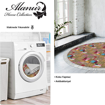 Dekoreko Kaymaz Taban Djt Salon Halısı Trend Saçaklı Yuvarlak Modern 2155M