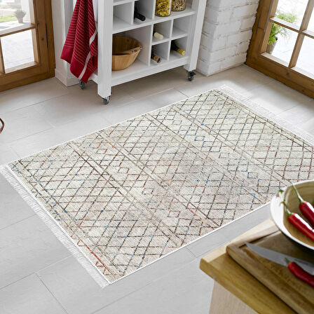 Dekoreko Kaymaz Taban Djt Mutfak Halısı Trend Saçaklı İskandinav F5079