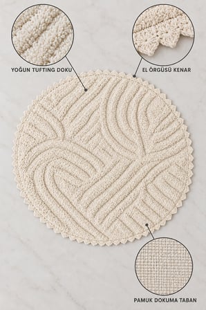 Alanur Bodrum Tufting Cotton Pamuklu El Işi Örgülü 90 x 90 cm Paspas 113