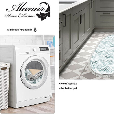 Dekoreko Kaymaz Taban Djt Mutfak Halısı Yıldız Deri Saçaklı Oval İskandinav F5124