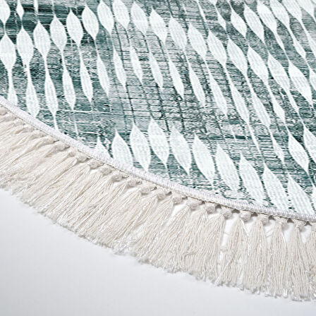 Dekoreko Kaymaz Taban Djt Mutfak Halısı Yıldız Deri Saçaklı Oval İskandinav F5124