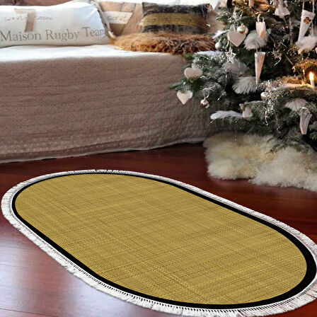 Alanur Home Kaymaz Taban Djt Banyo Mutfak Salon Halı Yıldız Deri Saçaklı Oval Dokuma Desen E5007