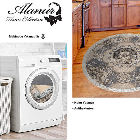 Dekoreko Kaymaz Taban Djt Mutfak Halısı Yıldız Deri Saçaklı Yuvarlak Modern 1903M