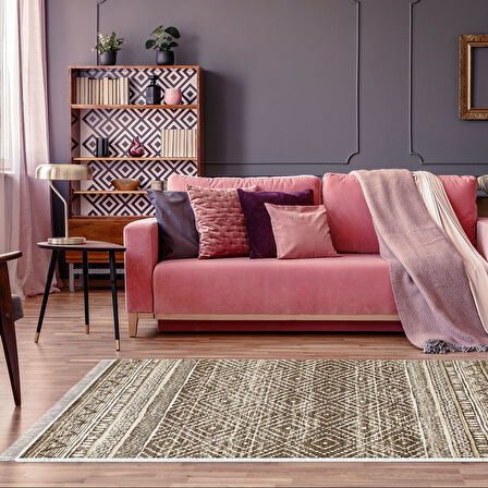 Dekoreko Kaymaz Taban Djt Salon Halısı Yıldız Deri Saçaklı İskandinav F5087