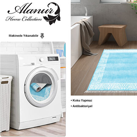 Dekoreko Kaymaz Taban Djt Banyo Halısı Trend Saçaklı Modern 1460