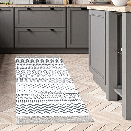 Dekoreko Kaymaz Taban Djt Mutfak Halısı Yıldız Deri Saçaklı İskandinav F5086