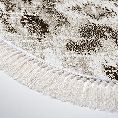 Dekoreko Kaymaz Taban Djt Banyo Halısı Yıldız Deri Saçaklı Oval İskandinav F5136