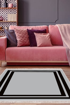 Dijital Baskılı Dikdörtgen Salon Halısı | Kaymaz Yıkanabilir | Keçe Taban Saçaklı | Geometrik | 1696