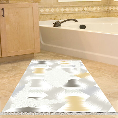 Dekoreko Kaymaz Taban Djt Banyo Halısı Yıldız Deri Saçaklı Modern S1030