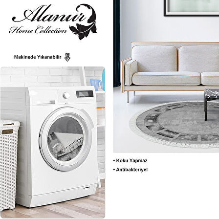 Dekoreko Kaymaz Taban Djt Salon Halısı Trend Saçaklı Yuvarlak Modern 691M