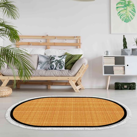 Alanur Home Kaymaz Taban Djt Banyo Mutfak Salon Halı Star Pamuk Saçaklı Oval Dokuma Desen E5007