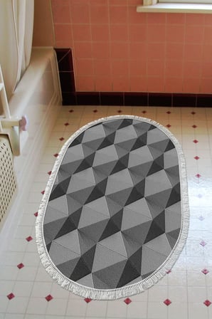 Kaymaz Dijital Mutfak & Salon Halı Trend Saçaklı Oval Geometrik E5010