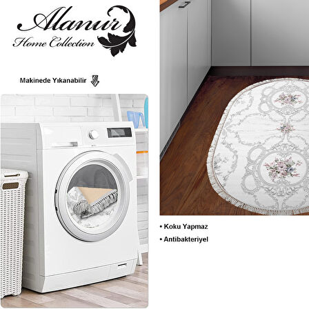 Dekoreko Kaymaz Taban Djt Mutfak Halısı Yıldız Deri Saçaklı Oval Modern 1494