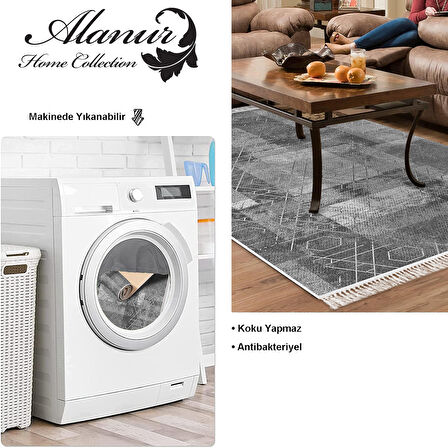 Dekoreko Kaymaz Taban Djt Salon Halısı Yıldız Deri Saçaklı İskandinav F5132