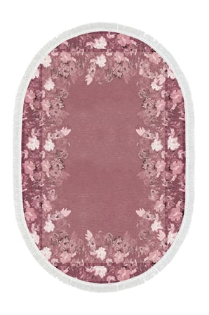 Dijital Baskılı Oval Salon Halısı | Kaymaz Yıkanabilir | Keçe Taban Saçaklı | Çiçekli | P1388