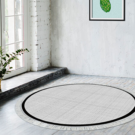 Alanur Home Kaymaz Taban Djt Banyo Mutfak Salon Halı Yıldız Deri Saçaklı Yuvarlak Dokuma Desen E5007