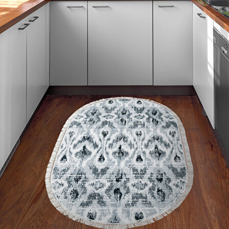 Dekoreko Kaymaz Taban Djt Mutfak Halısı Star Pamuk Saçaklı Oval İskandinav F5136