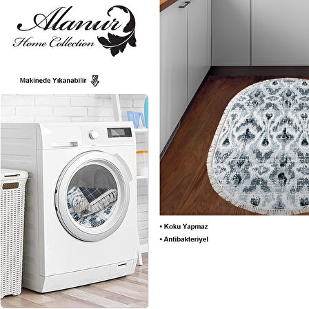 Dekoreko Kaymaz Taban Djt Mutfak Halısı Star Pamuk Saçaklı Oval İskandinav F5136