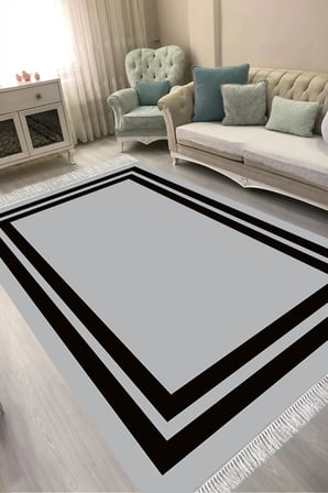 Dijital Baskılı Dikdörtgen Salon Halısı | Kaymaz Yıkanabilir | Keçe Taban Saçaklı | Geometrik | 1696
