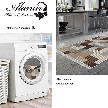 Dekoreko Kaymaz Taban Djt Mutfak Halısı Yıldız Deri Saçaklı Modern Mu113