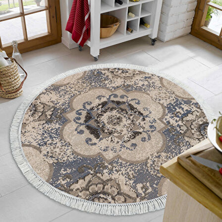 Dekoreko Kaymaz Taban Djt Mutfak Halısı Trend Saçaklı Yuvarlak Modern 1903M