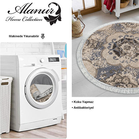 Dekoreko Kaymaz Taban Djt Mutfak Halısı Trend Saçaklı Yuvarlak Modern 1903M