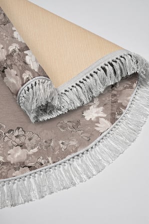 Dijital Baskılı Yuvarlak Salon Halısı | Kaymaz Yıkanabilir | Deri Taban Saçaklı | Çiçekli | P1388