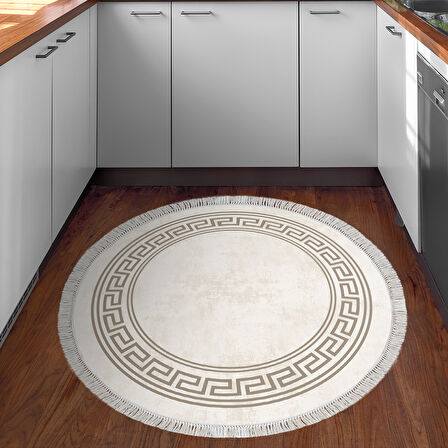 Dekoreko Kaymaz Taban Djt Mutfak Halısı Trend Saçaklı Yuvarlak Modern 626M