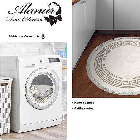 Dekoreko Kaymaz Taban Djt Mutfak Halısı Trend Saçaklı Yuvarlak Modern 626M