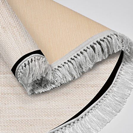 Alanur Home Kaymaz Taban Djt Banyo Mutfak Salon Halı Yıldız Deri Saçaklı Yuvarlak Dokuma Desen E5007