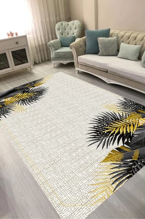 Dijital Baskılı Dikdörtgen Salon Halısı | Kaymaz Yıkanabilir | Keçe Taban | Çiçekli | F5125